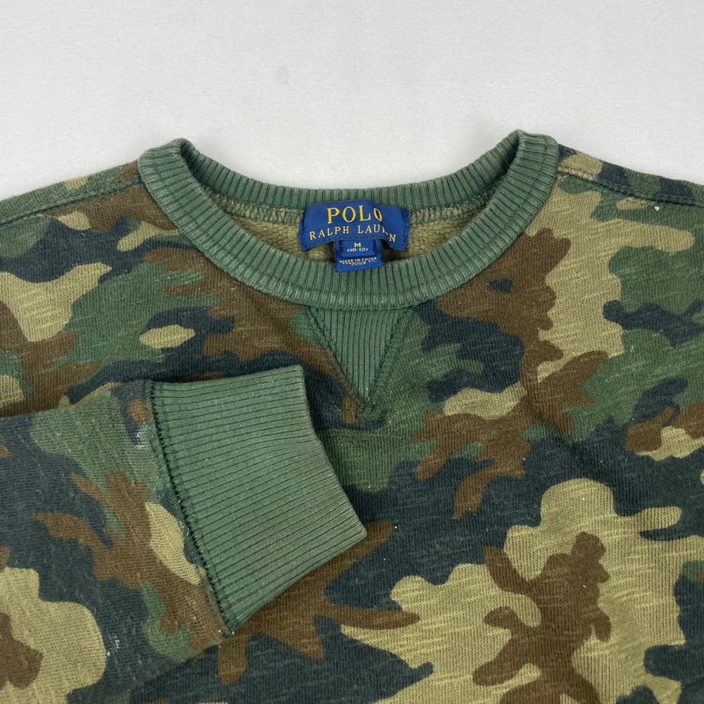 Polo Ralph Lauren Kids Camo Crewneck Sweatshirt Green Camouflage M 10-12